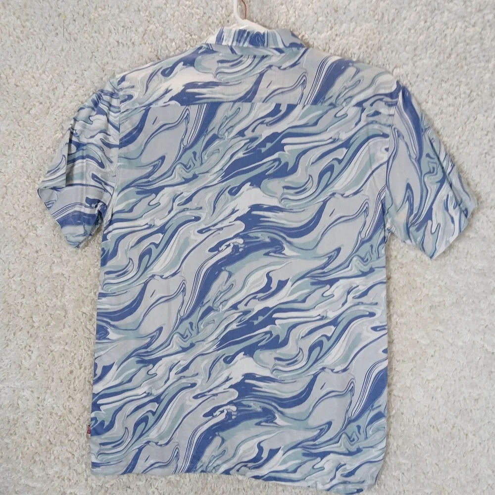 Levi's Men's Relaxed Fit Short Sleeve Button Up Shirt Blue Marble Print‎ Size M